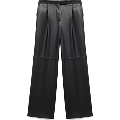 Mango Wide Leg Faux Leather Pants In Black