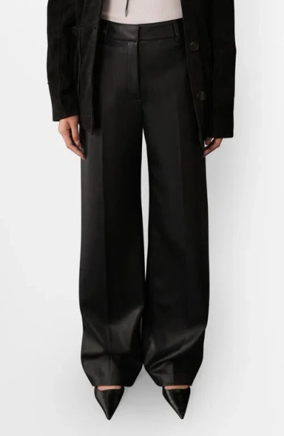 Mango Wide Leg Faux Leather Pants In Black
