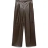 Mango Wide Leg Faux Leather Pants In Brown
