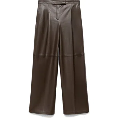 Mango Wide Leg Faux Leather Pants In Brown