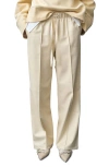 Mango Wide Leg Faux Leather Pants In Ecru