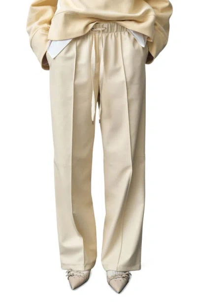 Mango Wide Leg Faux Leather Pants In Ecru