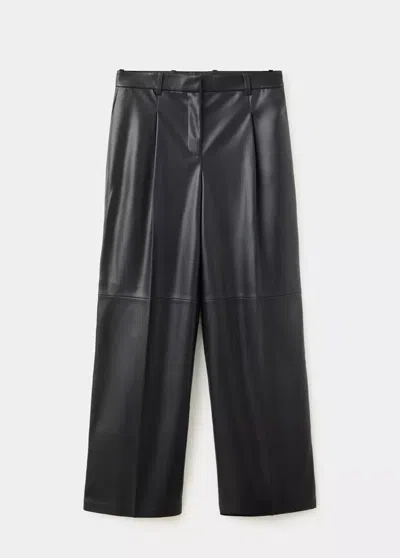 Mango Wide Leg Faux-leather Trousers In Black