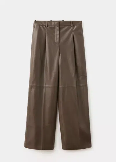 Mango Wide Leg Faux-leather Trousers In Medium Brown