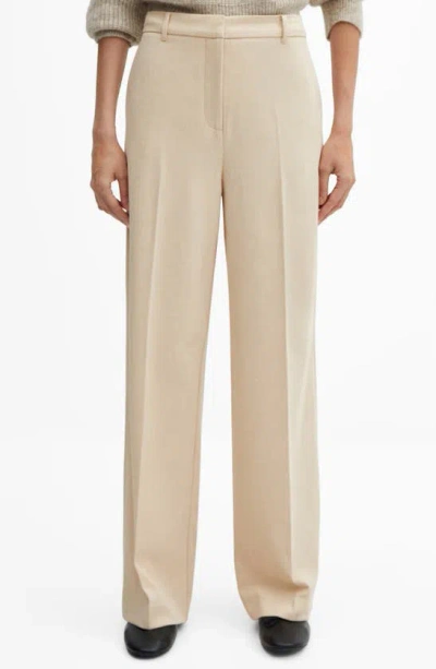 Mango Wide Leg Flat Front Pants In Beige