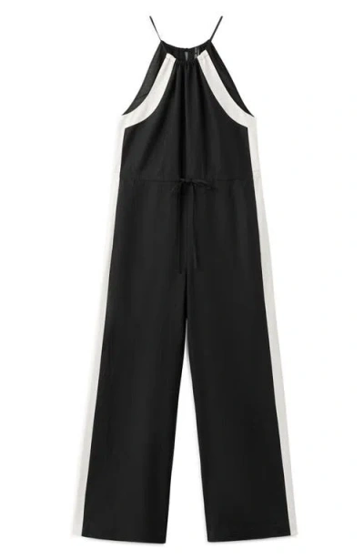 Mango Wide Leg Halter Jumpsuit In Black
