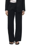 Mango Wide Leg Jeans With Pleat Detail In Black Denim