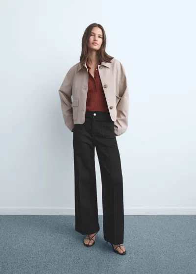 Mango Wide Leg Jeans With Pockets Black Denim