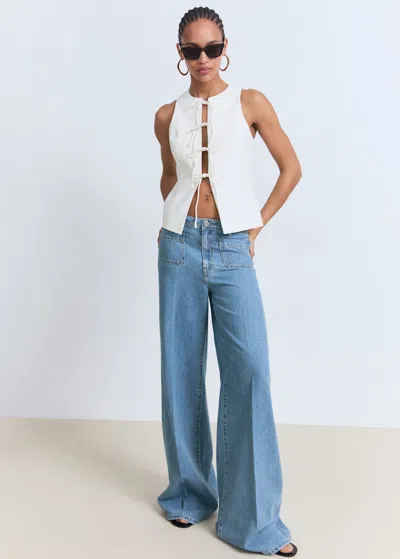 Mango Jean Wideleg Poches Bleu Moyen - Femme - 46 -