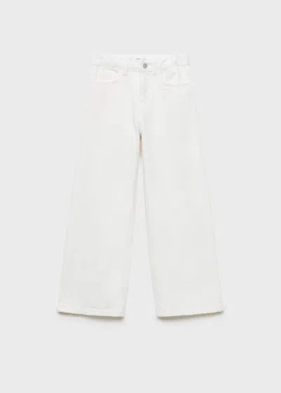 Mango Kids' Wide Leg Jeans With Seam Detail White In Neutral