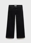 Mango Wide Leg Jeans With Studs Black Denim In Black