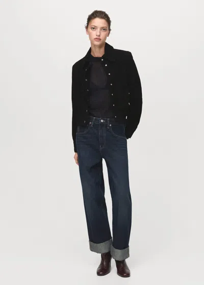 Mango Wide-leg Jeans With Turn-up Hem Open Blue