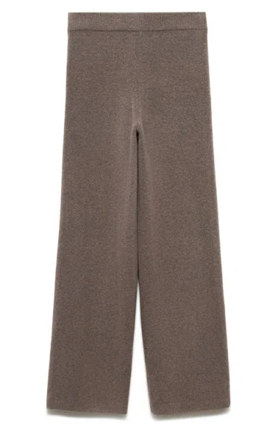 Mango Wide Leg Knit Pants In Brown