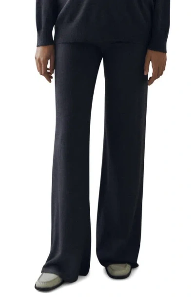 Mango Wide Leg Knit Pants In Charcoal