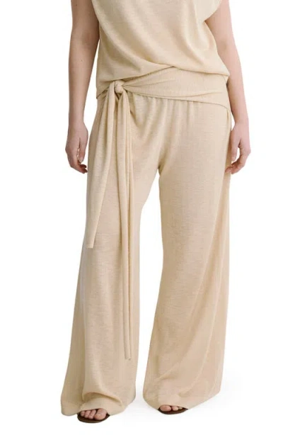 Mango Wide Leg Knit Pants With Knotted Sash In Brown