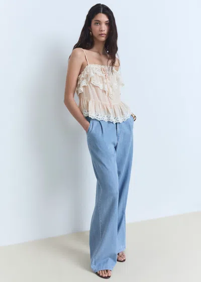 Mango Pantalon Bleu Clair - Femme - 40 -