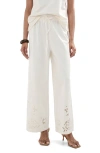 Mango Wide Leg Openwork Embroidered Pants In White