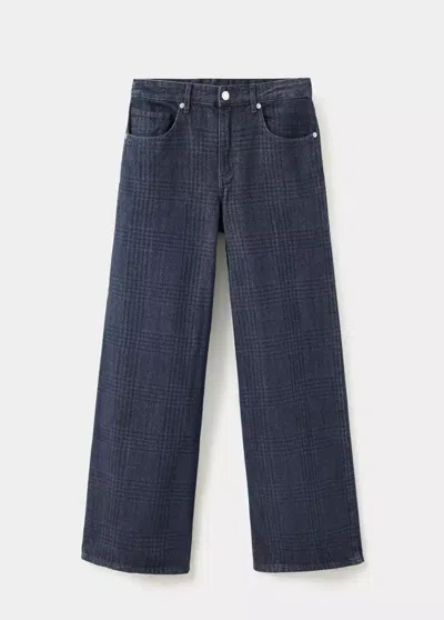 Mango Wide Leg Plaid Jeans In Open Blue