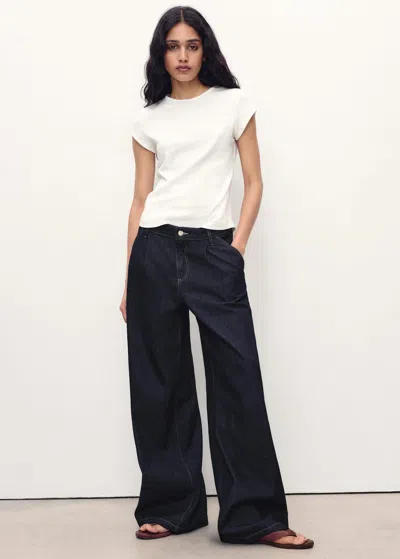Mango Jean Wideleg Pinces Bleu Foncé - Femme - 44 -  In Blue