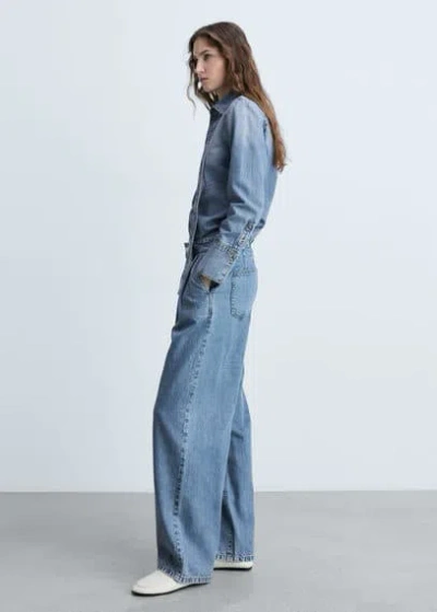 Mango Wide-leg Pleated Jeans Medium Blue