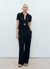 Mango Wide-leg Pleated Trousers Black