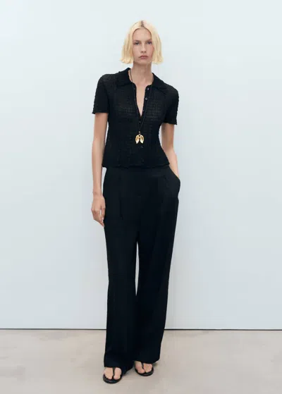 Mango Wide-leg Pleated Trousers Black