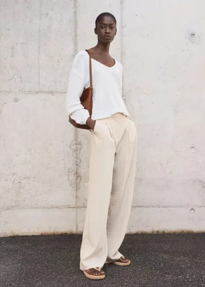Mango Wide-leg Pleated Trousers Light/pastel Grey