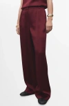 Mango Wide Leg Satin Pants In Brown
