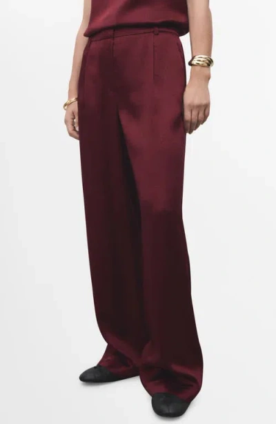 Mango Wide Leg Satin Pants In Brown