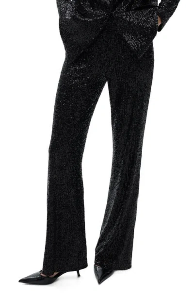 Mango Wide Leg Sequin Trousers In Black