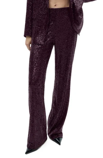 Mango Wide Leg Sequin Pants In Wine