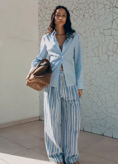 Mango Wide Leg Striped Jeans In Blue