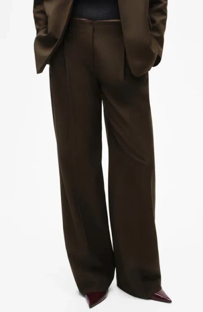 Mango Wide Leg Suit Pants In Khaki Brown