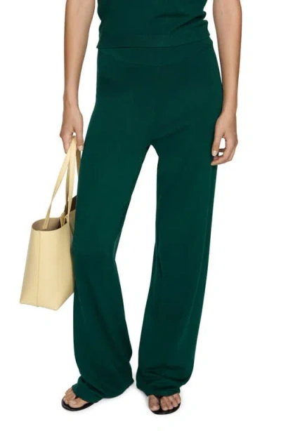 Mango Wide Leg Sweater Pants In Dark Green