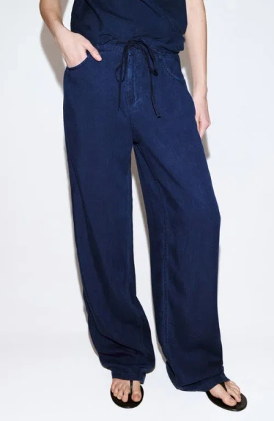 Mango Wide Leg Tie Waist Pants In Blue