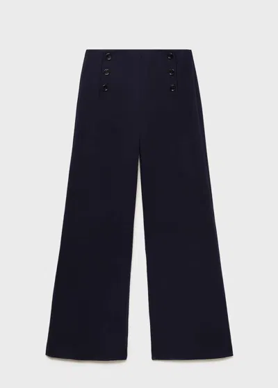 Mango Wide-leg Trousers With Buttons Dark Navy