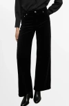 Mango Wide Leg Velvet Jeans In Black