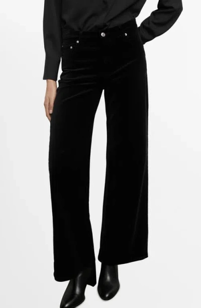 Mango Wide Leg Velvet Jeans In Black