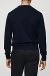 Mango Wide Rib Trim Crewneck Sweater In Dark Navy