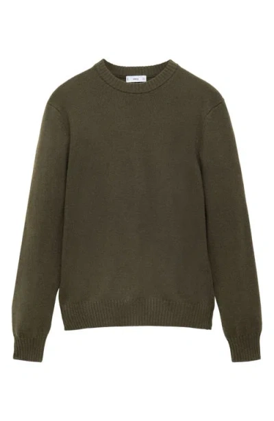 Mango Wide Rib Trim Crewneck Sweater In Khaki Green