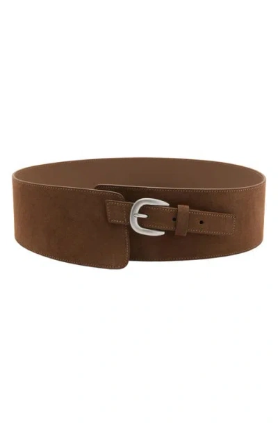 Mango Wide Split Leather Belt In Brown