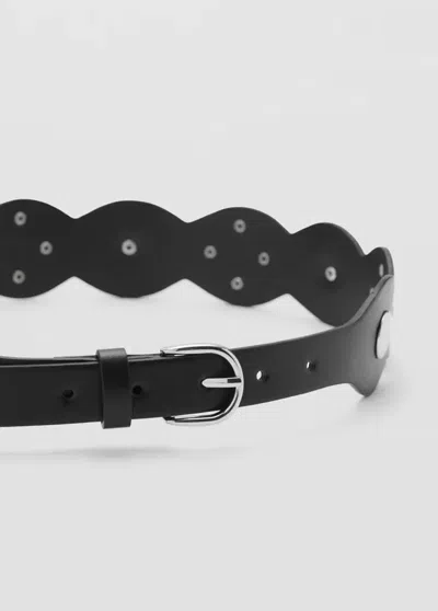 Mango Wide Studded Belt In Black