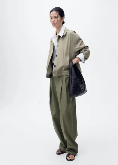 Mango Wideleg Cotton Pants With Belt Khaki