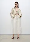 Mango Seamed Crop Wide Leg Jeans In Écru