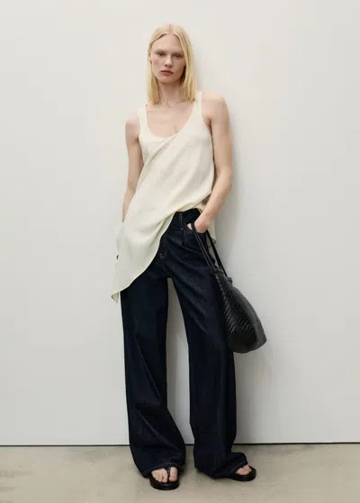 Mango Wideleg Denim Pants Open Blue