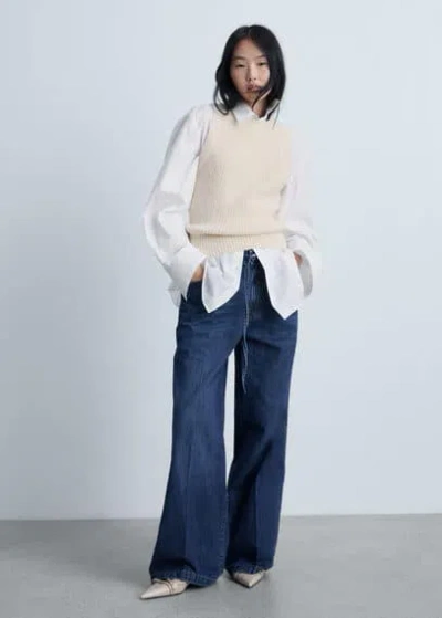 Mango Wideleg Jeans With Belt Dark Blue