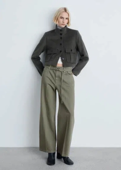Mango Wideleg Jeans With Belt Detail Khaki