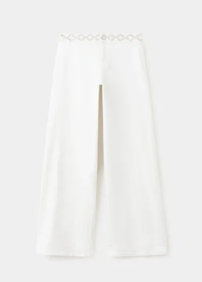 Mango Wide-leg Jeans With Embroidered Details In White