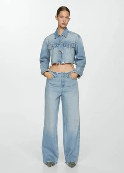 Mango Wideleg Jeans With Frayed Ends Medium Blue In Open Blue
