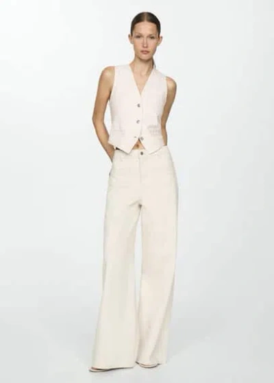 Mango Wideleg Jeans With Pockets Off White In Natural White